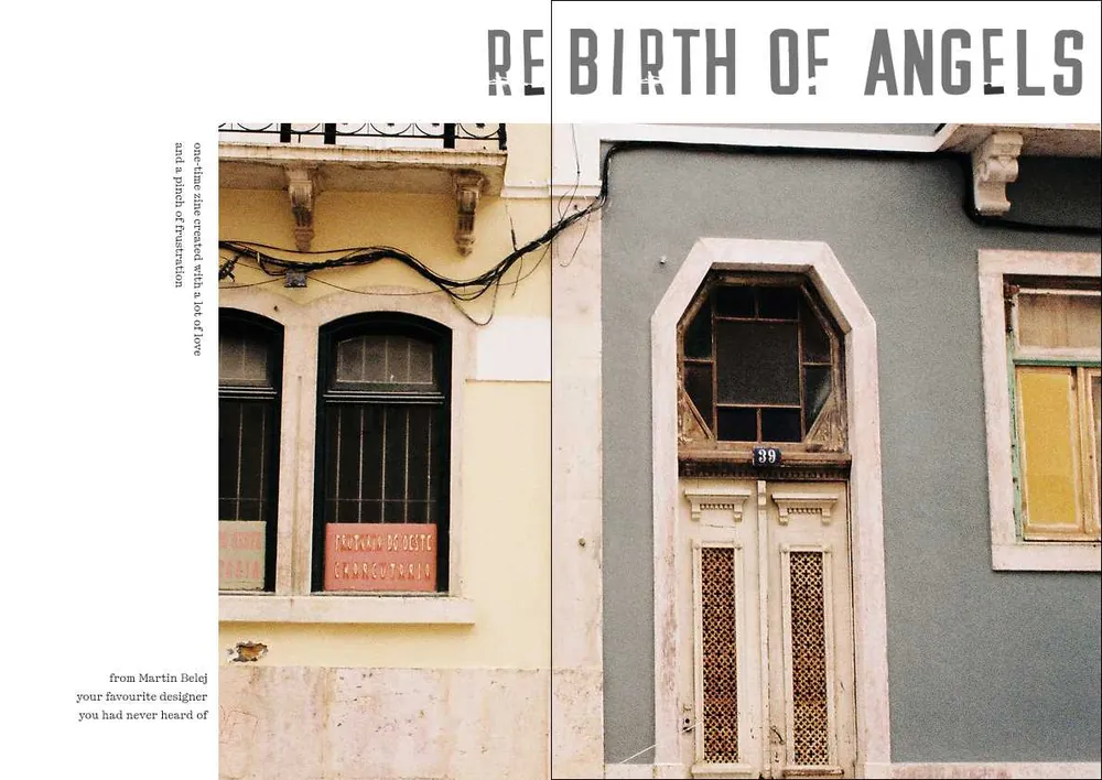 First cover idea: “Rebirth of Angels” in gray capitals over the Anjos doorway photograph