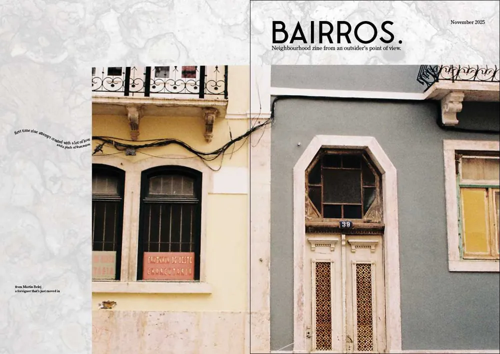 Third cover idea: “BAIRROS.” in a sans serif over a gray marbled panel