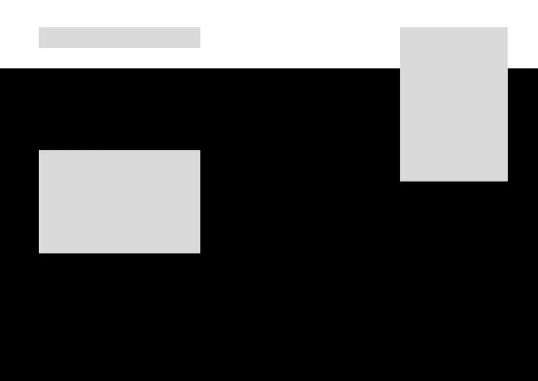 Layout diagram for the spread beside it: gray boxes for images and text on a black page