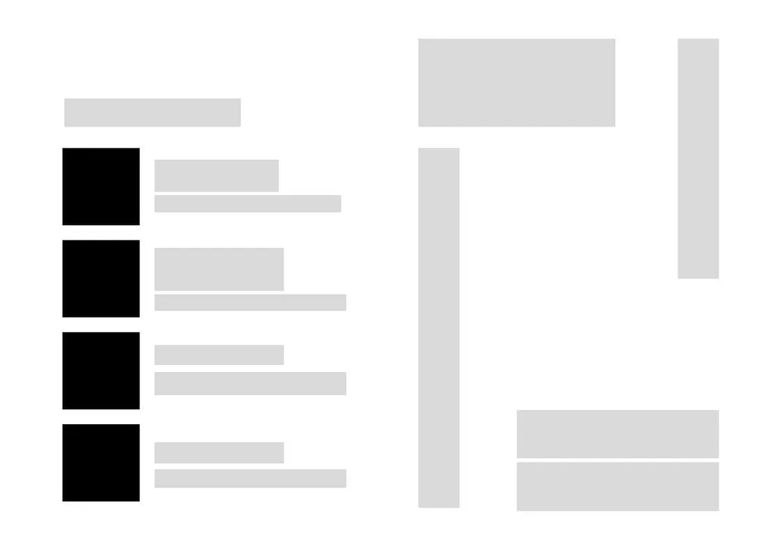 Layout diagram for the spread beside it: gray boxes for images and text on a black page