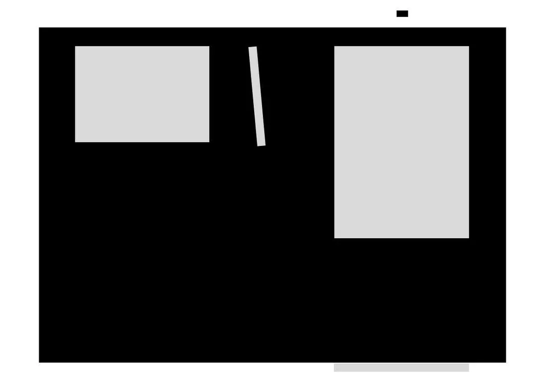 Layout diagram for the spread beside it: gray boxes for images and text on a black page