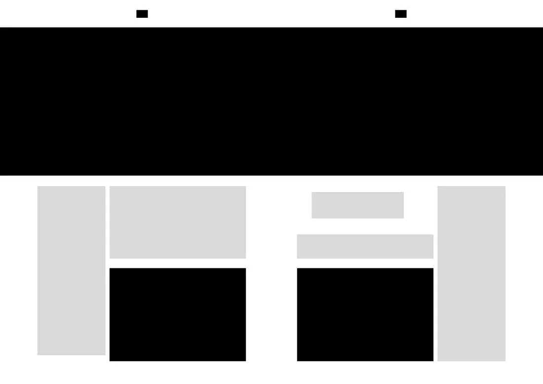 Layout diagram for the spread beside it: gray boxes for images and text on a black page
