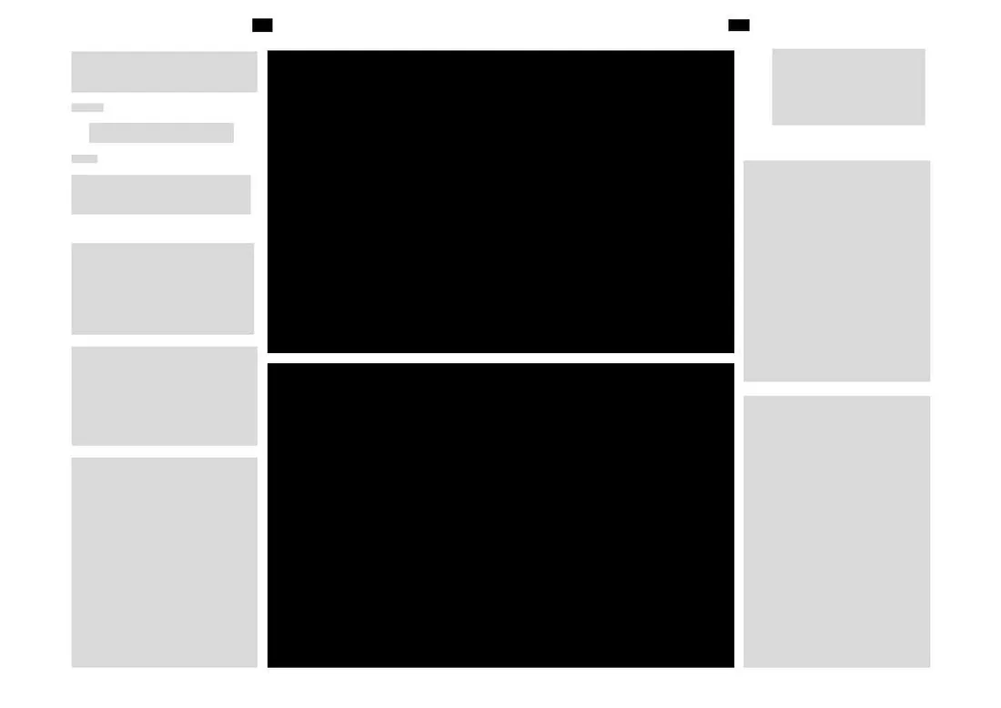 Layout diagram for the spread beside it: gray boxes for images and text on a black page