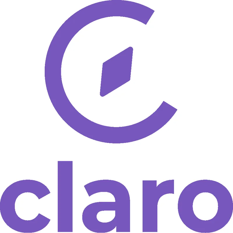 The vertical lockup: the compass ring above the word claro in purple