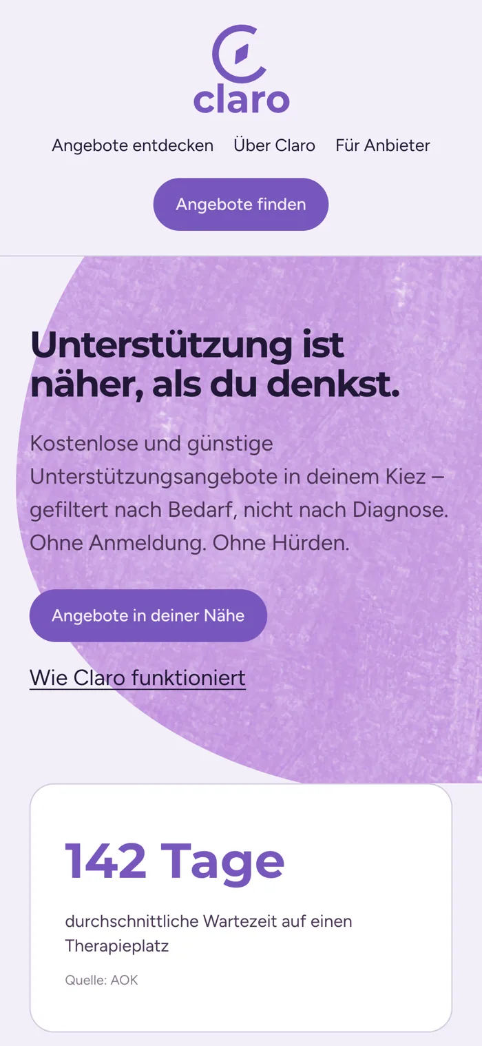 The Claro landing page on a phone