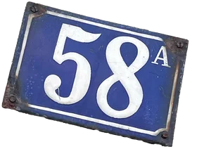 Blue tile house number plaque, 58A