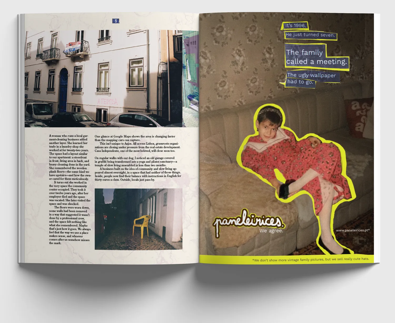 The wallpaper ad as a magazine spread, beside a Bairros page
