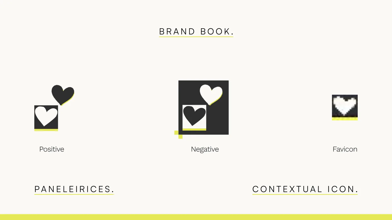 Brand book: the contextual heart icon, positive, negative and favicon