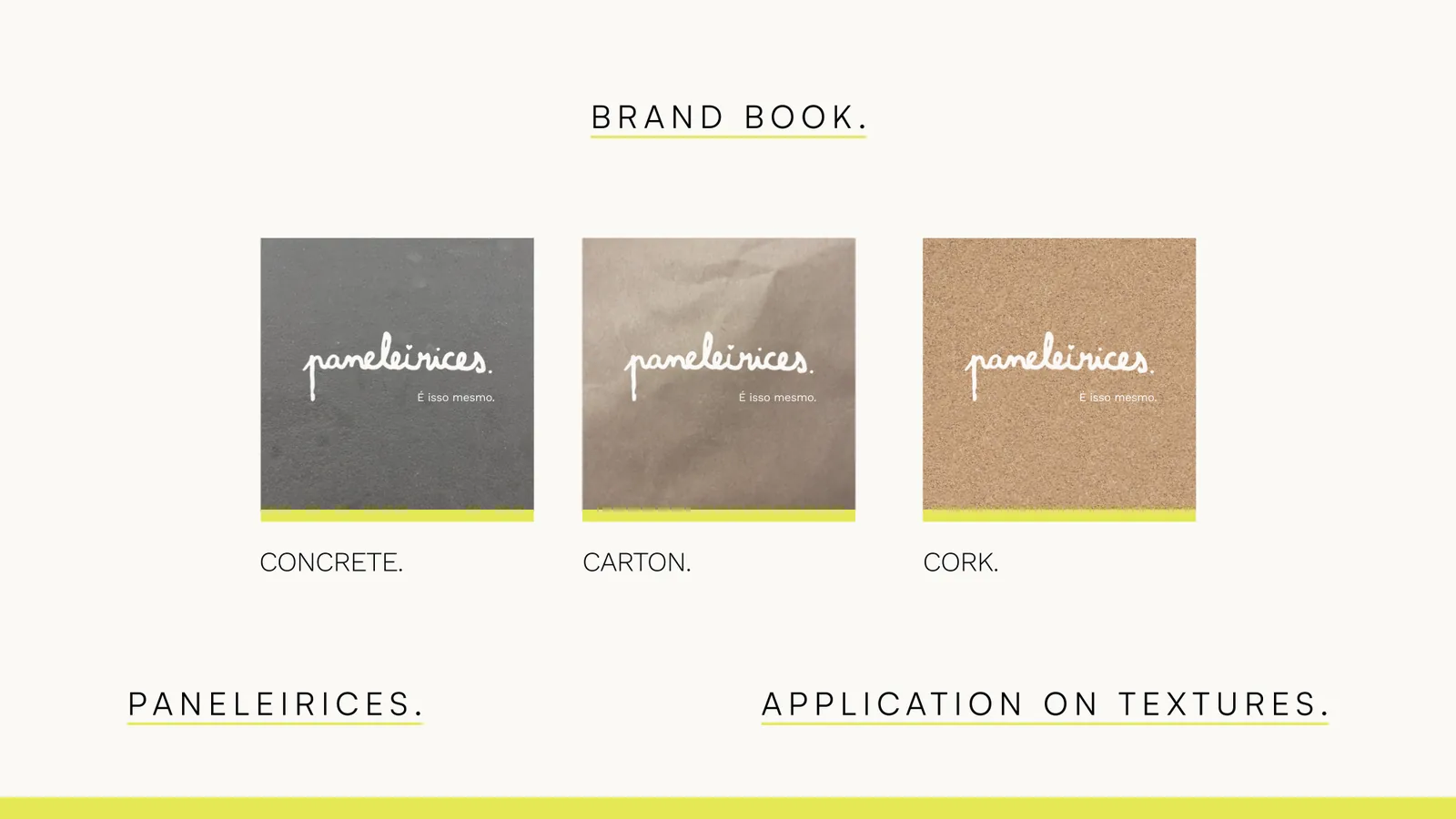 Brand book: application on concrete, carton and cork textures