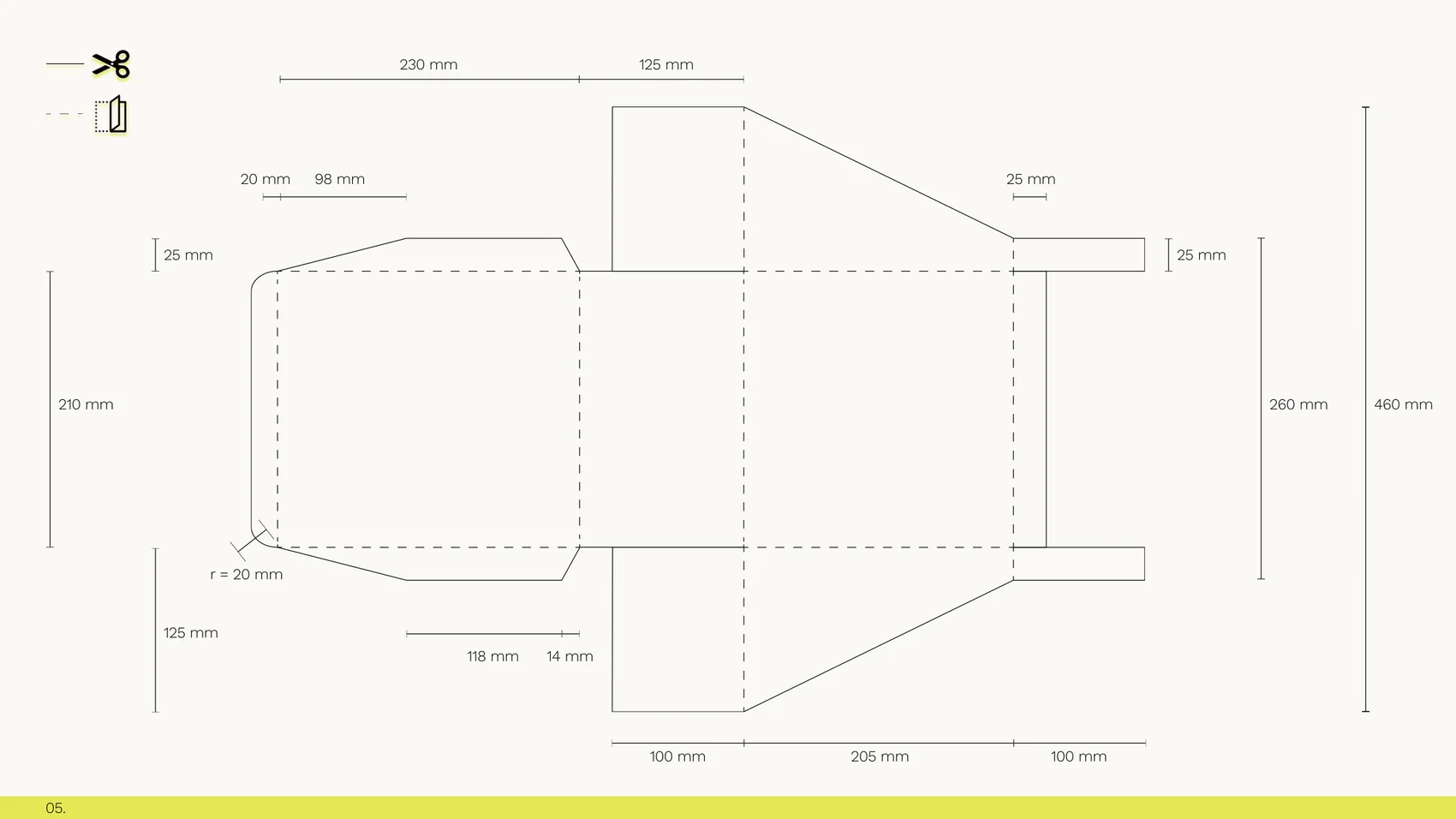 Dieline for the outer box: 460 by 260 millimeters