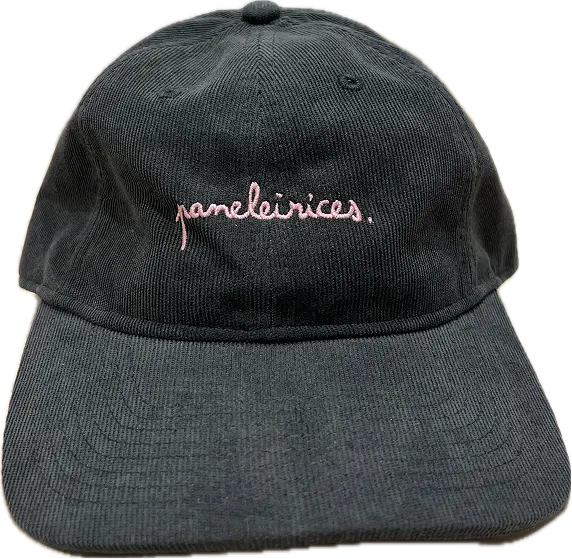 Black corduroy cap with pink embroidered Paneleirices lettering