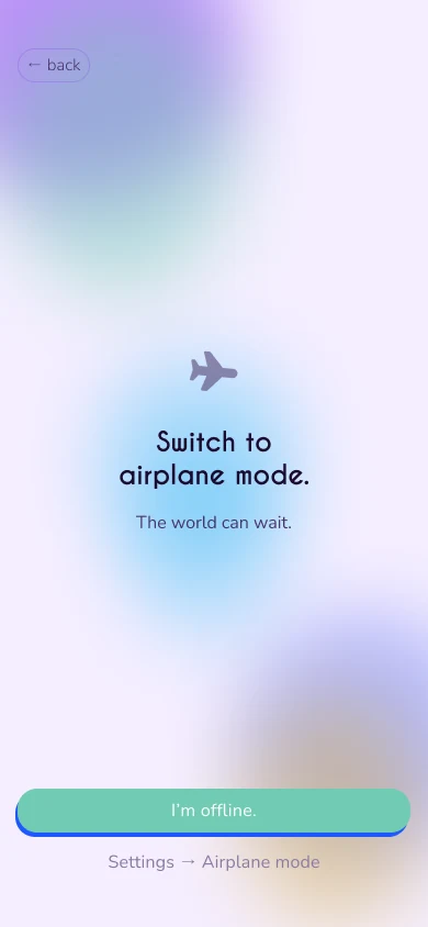Airplane mode screen: “Switch to airplane mode. The world can wait.”