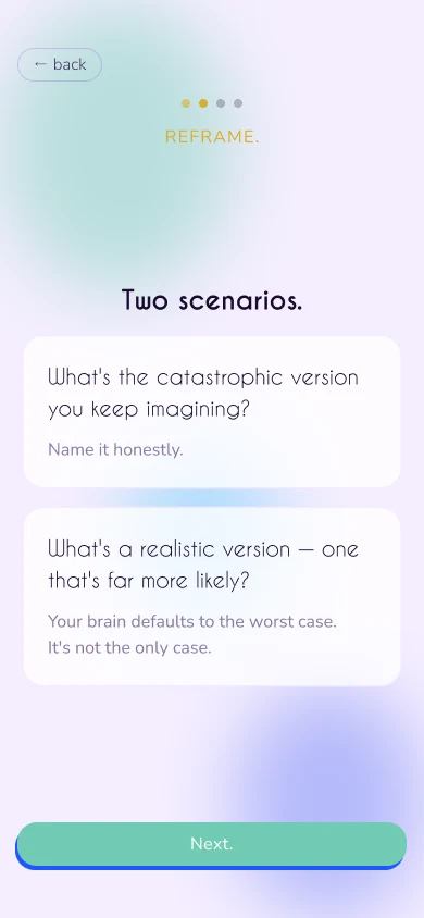 Rumination flow: “Two scenarios”, the catastrophic version and the realistic one