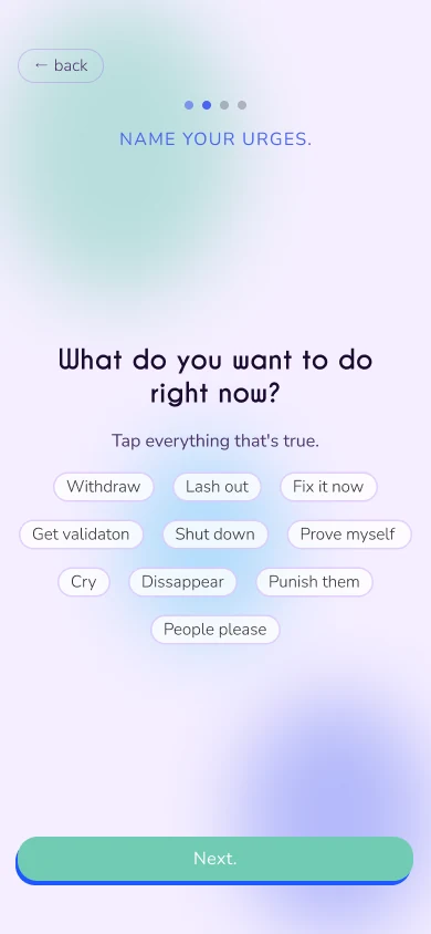 Reactive flow: “What do you want to do right now?” with chips to tap