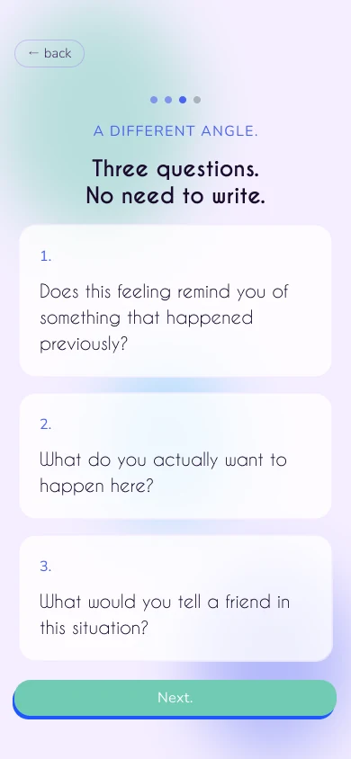 Reactive flow: “A different angle. Three questions. No need to write.”
