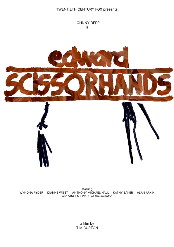 An early version: the title in rust brown on white, with the scissor hands below
