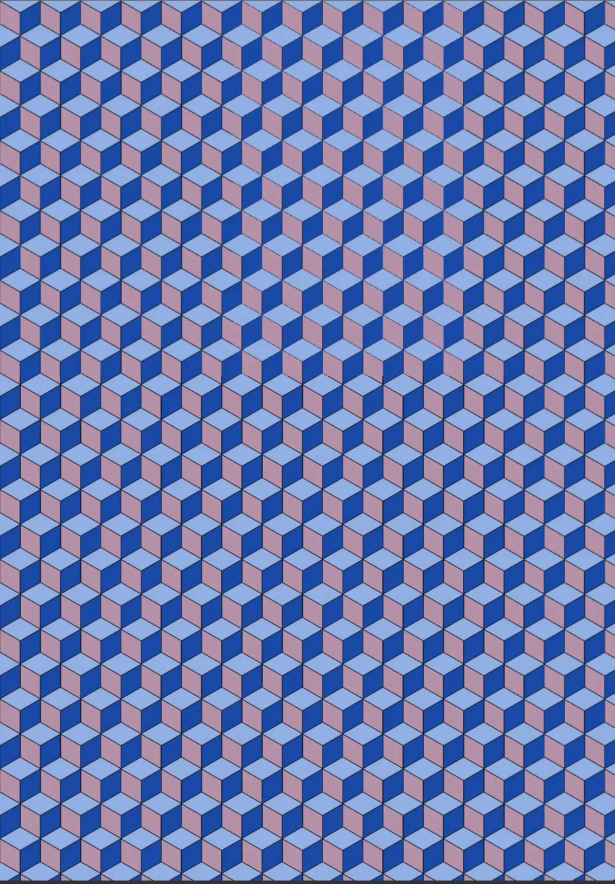 The rhombille-tiling poster as rendered on screen: pink, navy and light blue cubes with thin black outlines