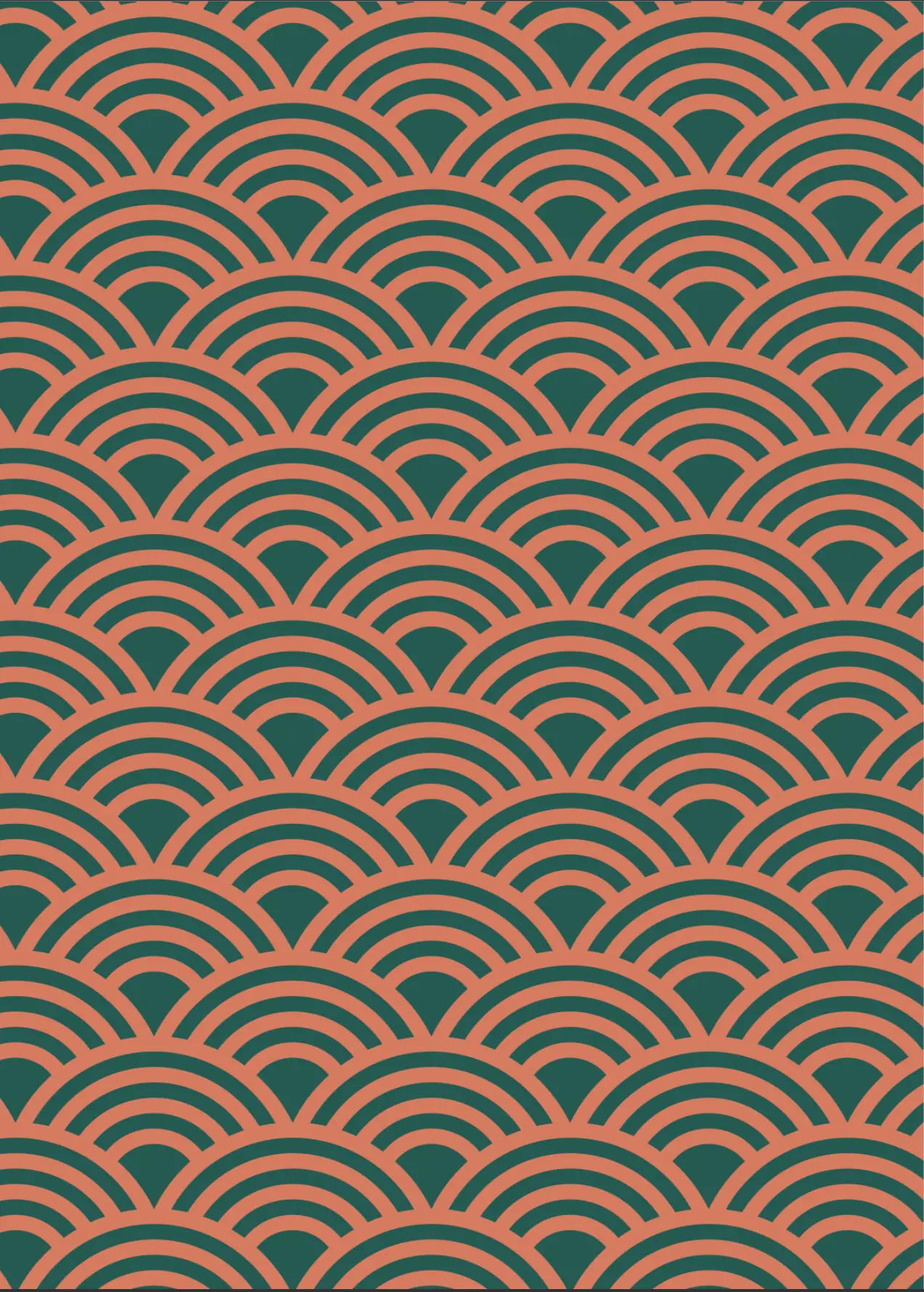 The seigaiha poster as rendered on screen: orange-red concentric arcs on dark teal