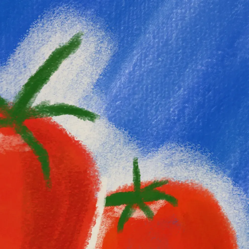 Posters, Prints & Illustrations: close-up of two red tomatoes on a blue poster